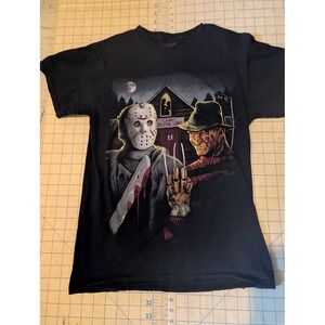 A Nightmare on Elm Street Freddy vs Jason Horror Graphic T-Shirt Black Small